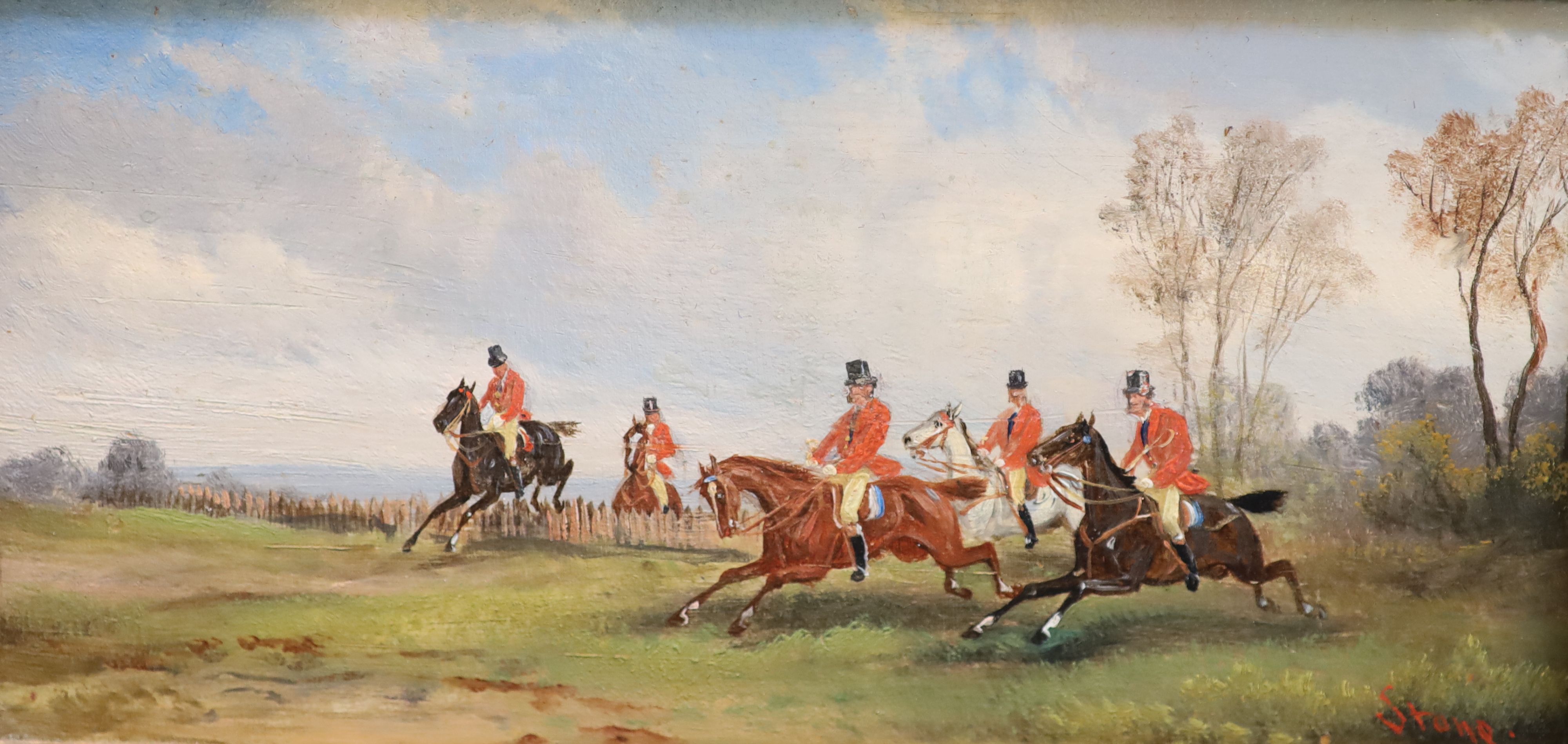 Robert Stone (1820-1870) Hunting scenes; The Chase and Taking a Fence 5 x 10in.